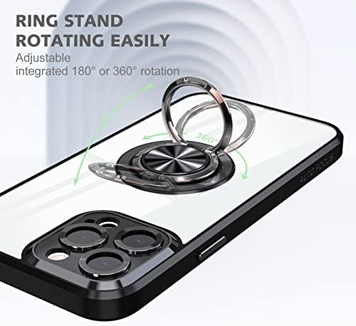 BANSTNE compatível com iPhone 14 Pro Case Clear [Montagem do carro de suporte magnético] [360 ° Ring Holder Kickstand] [Proteção contra a câmera] Caso à prova de choque para iPhone 14 Pro 6.1in -preto