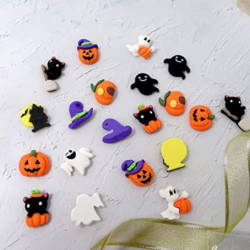 Yueton 20pcs Castelo de bruxa Castelo Ghost Pumpkin Monster Broom Cat Flatback Charms Slime Charms Halloween Embelezamentos