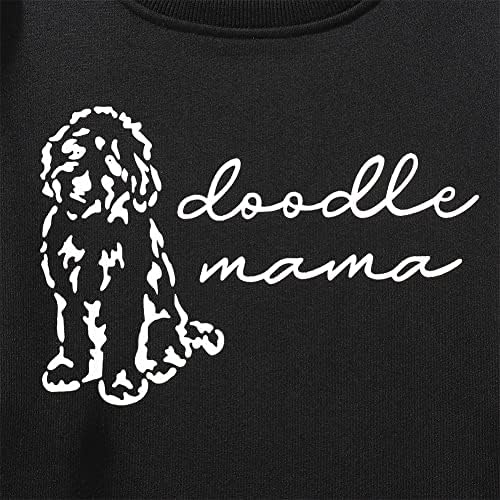 Gliglittr Dog Mama Sorto Mulheres fofas Doodle Mama Camisa gráfica Funny Dog Lover Crewneck Tops de pulôver casual de