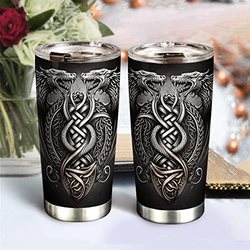 Presentes personalizados para ele, presentes de pai, Viking Celtic Dragon Tumbler Cup, Copa de viagem isolada com tampa, presentes