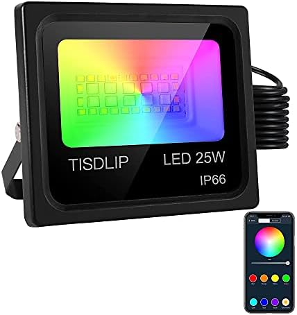 Tisdlip RGB Luz de inundação LED, Luz da paisagem de controle de aplicativos ao ar livre, luz externa brilhante de 2250lm, arruela