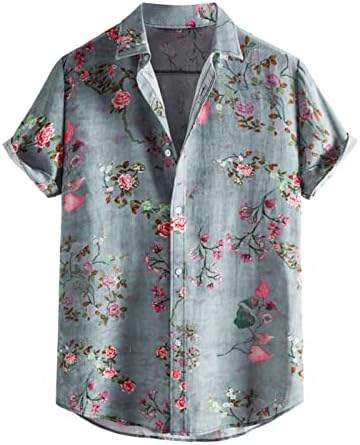Xxbr mass de linho de algodão masculino, 2022 New Summer Short Sleeve Tops Button Down Floral Print Slim Fit Beach Casual