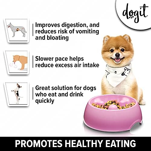 Dogit Dog Bowl Slower para alimentos para cachorro molhado ou seco, vá devagar prato anti-agitação, rosa, S