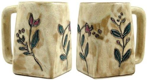 Conjunto de duas coleta de grés da Mara - 12 onças de copo de café colecionável canecas quadradas - Design de flores silvestres
