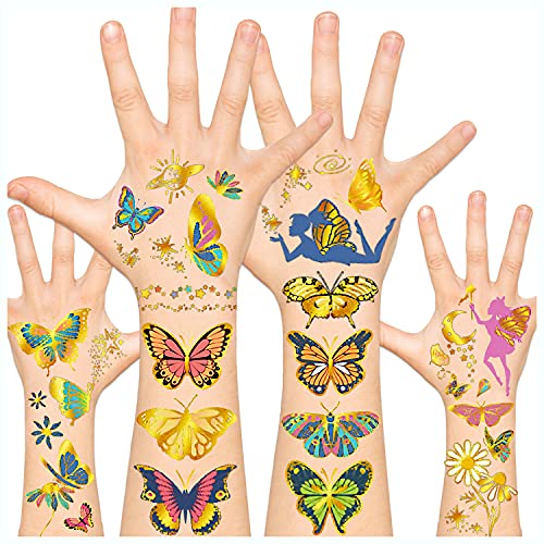 Leesgel 102pcs Supplys de festa de borboleta, tatuagens de borboleta temporárias, tatuagens de crianças meninas
