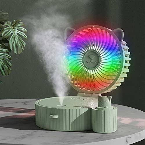 Ke1clo névoa ventilador portátil e dobrável fã Senhor com 3 velocidades e luz LED colorida, um ruído de baixo ruído pequeno fã