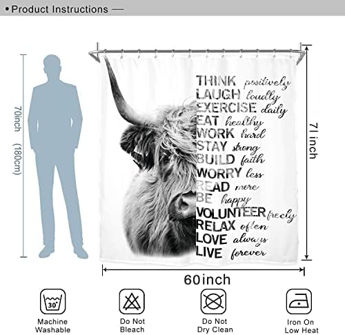 Miyotaa Bull Highland Cow Shower Curtain Conjunto de 60wx71h polegadas Postive Motivational Inspirational Man Quotes
