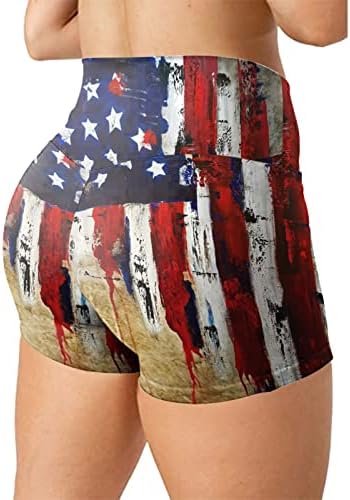 Shorts de treino para mulheres 4 de julho de cintura alta Treino shorts ioga bandeira americana estampa com leggings