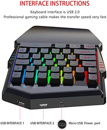 PUSOKEI 35key Mini Teclado com uma mão, teclado de retroilumação RGB Backlit