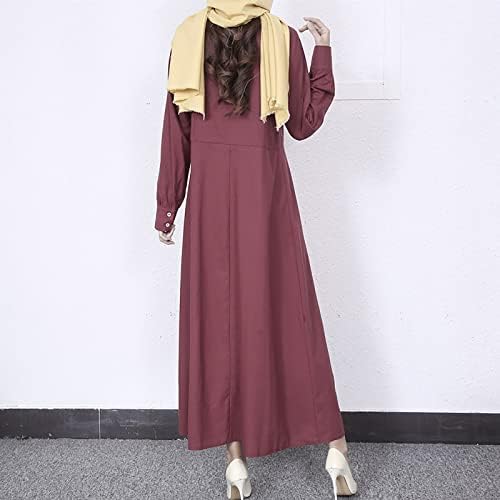 Vestido maxi para mulheres vintage manga longa vestidos de botão liso de chiffon kaftan abaya vestido de noite islâmica
