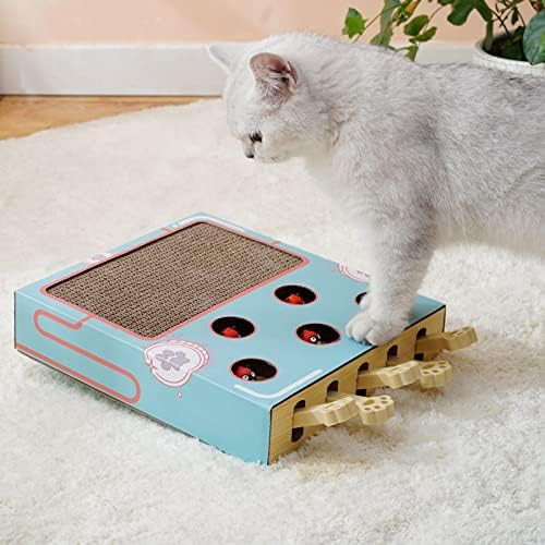 Augegel Interactive Cat Toys, brinquedos de enriquecimento para gatos internos, bate um brinquedo de toupeira com scratch pad, brinquedos de mola com manipulação de gato engraçado, brinquedos divertidos para exercícios de gato