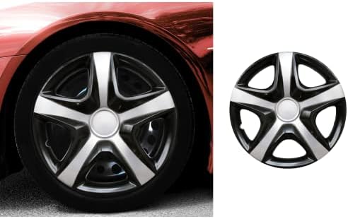 Snap de 16 polegadas no Hubcaps Compatível com Audi - Conjunto de 4 tampas de aros para rodas de 16 polegadas - preto e cinza