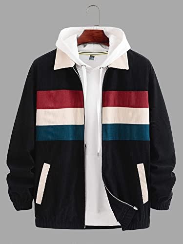 Jackets Qyiqu para homens - Men Color Block Zipper Corduroy Jacket sem capuz