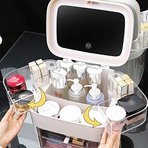 Organizador de maquiagem xjjzs com luz LED LED LED LIGHT CAPACIDADE CABELA CABELHA Organizador cosmético Skincare Lipstick Storage Box Caixa de armazenamento