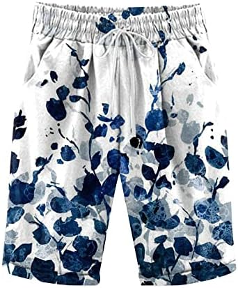 Shorts de verão para mulheres amarre corante colorido havaí shorts de praia de tração linho de algodão elástico de cordão curto com bolso