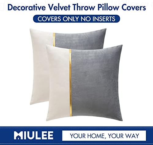 Miulee Pack de 2 tampas decorativas de almofadas de veludo de retalhos decorativas com travesseiros de couro quadrado de couro dourado