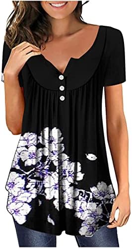 Women Crewneck Spandex Tops Butrow Up Tops Tops Manga curta Floral Gráfico Floral Summer Tops Tops Roupas Trendy