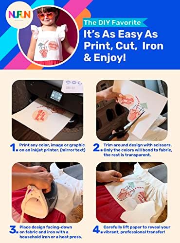 Atividades nufun imprimíveis em papel de transferência de calor para camisetas, tecidos leves, 10 folhas de 8,5 x 11 polegadas, duradouras, duráveis, qualidade profissional, fácil DIY, não tóxico, feita nos EUA