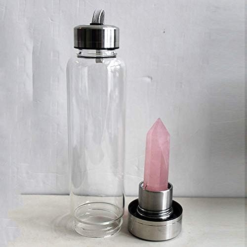 Garrafa de água cristalina - Rose Quartz Gemstone Infused Elixir - Cura do bem -estar natural - vidro/aço inoxidável