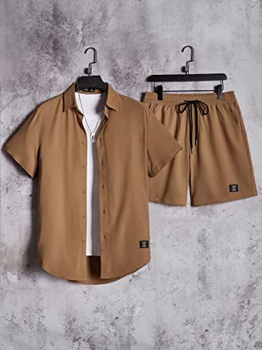 OSHHO Roupas de duas peças para homens Camisa remendada e shorts de cintura sem tee