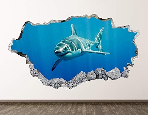 West Mountain Shark Wall Decalt Art Decor 3D Smashed Kids Animal Sticker Mural Berçário Presente BL11
