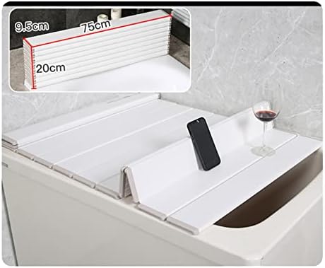 Tampa do banheiro do obturador pfcdzdu, cobertura dobrável de isolamento de banheira de grão de madeira branca PVC, placa de poeira de suporte à prova d'água para chuveiro doméstico, 1,2 cm de espessura