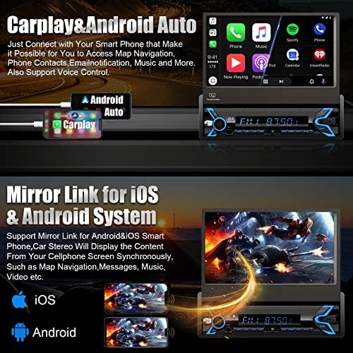 Estéreo de carro único semituu com uma tela sensível ao toque IPS HD, compatível com Apple CarPlay e Android Auto, câmera traseira