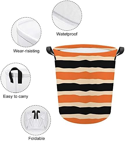 Colourlife Valia à prova d'água Roupa de lavanderia cesto de cesta preto e laranja listras dobráveis ​​roupas de armazenamento de roupas de brinquedo caixas com alças