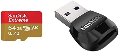 Sandisk 64GB Extreme MicroSDXC UHS-I Memory Card com adaptador-até 170MB/S, C10, U3, V30, 4K, 5K, A2, Micro SD Card-SDSQXAH-064G-GN6MA