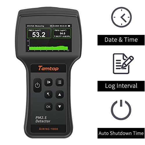 Monitor de qualidade do ar de TEMTOP Profissional PM2.5 PM10 Sensor de partículas de partículas de temperatura externa e testador de umidade com exportação de dados