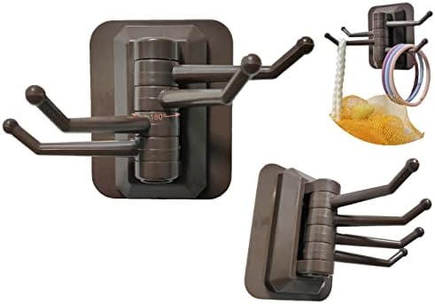 Ganchos de porta adesiva fineget para pendurar ganchos de cozinha de banheiro 4 braços rotatáveis ​​redondos ganchos marrom