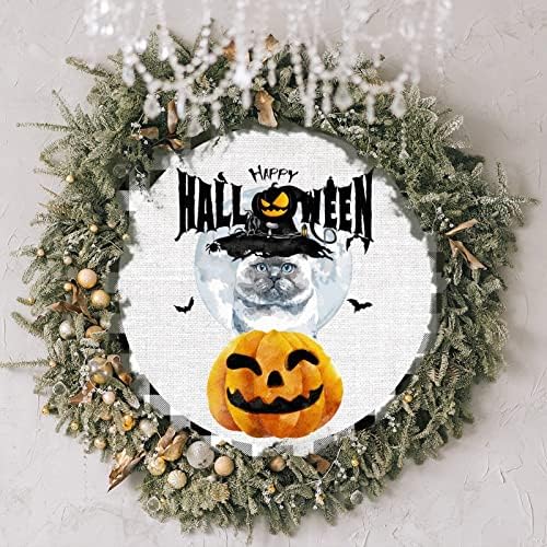 Chapéu de bruxa gato pumpkin bat madeira parede de parede placa redonda halloween signo de boas -vindas Halloween Night Night Creepy