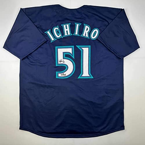 Fac -símile autografou ichiro suzuki Seattle azul reimpressão a laser Auto Baseball Jersey Size Men's XL