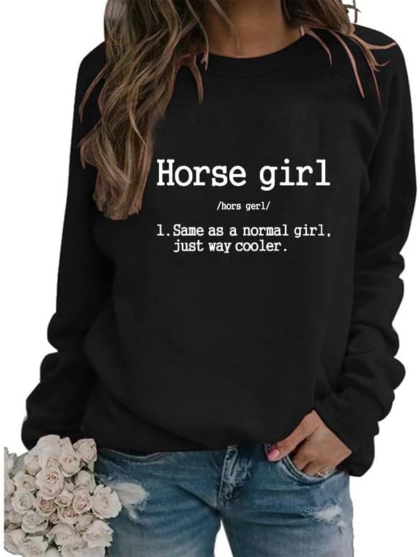 Sorto a cavalo para mulheres, manga comprida Floral Horse Crew pescoço colorido de moletom casual Tops Farm