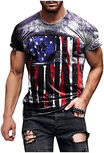 Estrelas e listras impressam camiseta para homens Classic Fit Crewneck Patriótico bandeira dos EUA Top Soldier Short S-shirt de