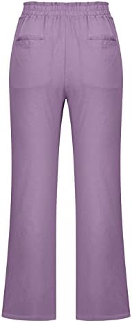 Calça de linho para adolescente menina de verão brunch de outono elástico na perna reta cintura lisa calças lisas roupas femininas ou