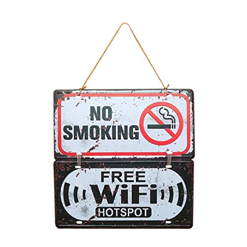 PretyZoom Wooden Não fumar Wi -Fi Placa de acesso Wi -Fi de WiFi Placa Vintage Retro Decorações da porta da frente penduradas