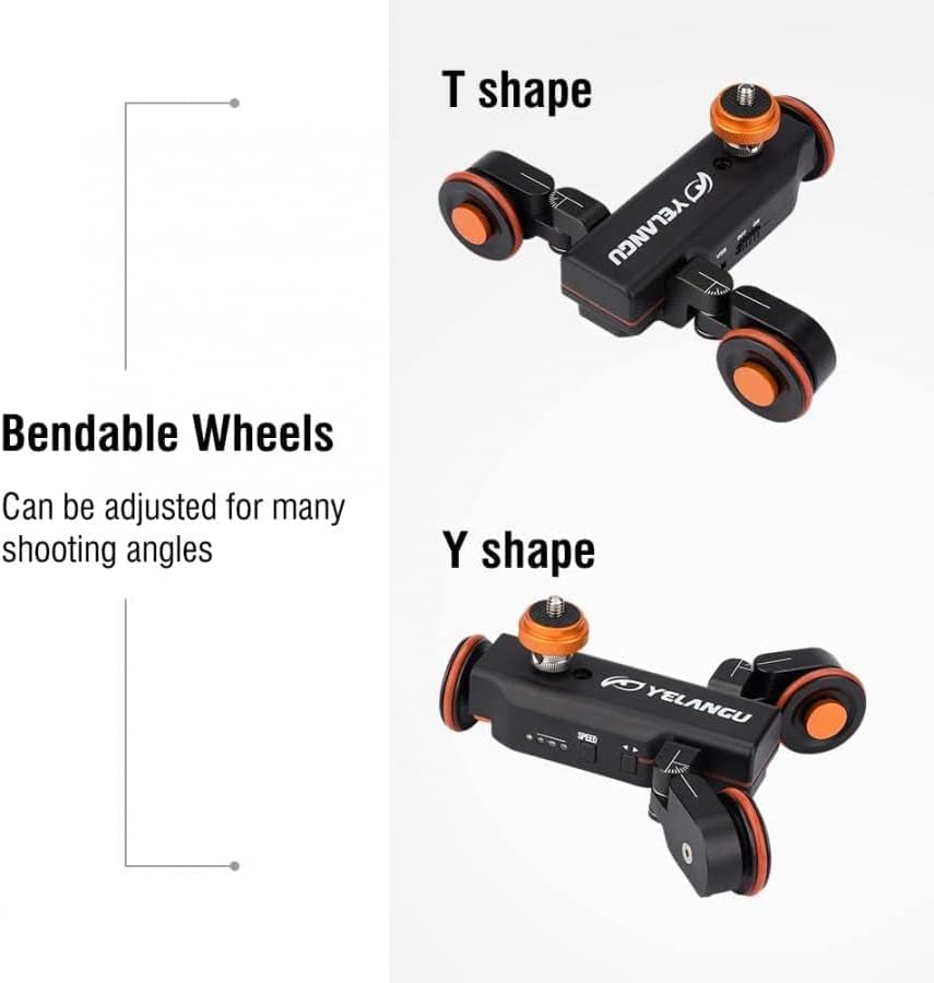 Câmera de 3 rodas Yelangus Dolly Motorized Slider ajustável de 3 velocidades com suporte remoto e de telefone. Tiro panorâmico