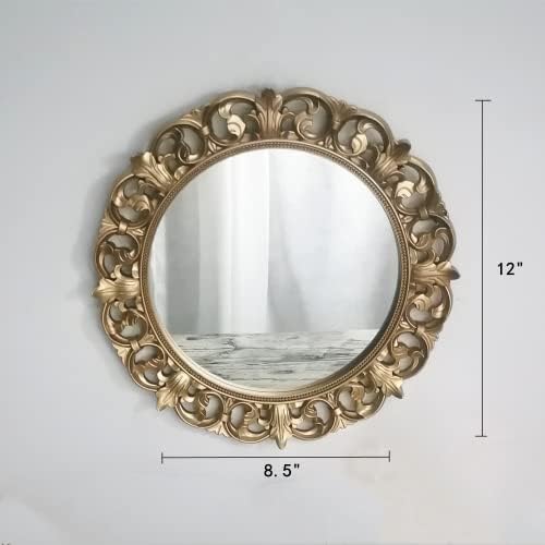Bandeja de espelho de modelagem de sol Hamphinee, espelho de parede decorativo, decoração de casa vintage para sala de estar, cozinha, quarto ou corredor, para a tampa da mesa ou exibição de parede, 12 ”x12”, ouro