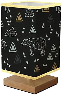 Lâmpada de mesa quadrada Tribal sem costura com ursos polares baixos e triângulos para crianças e bebê de madeira de madeira linho de linho