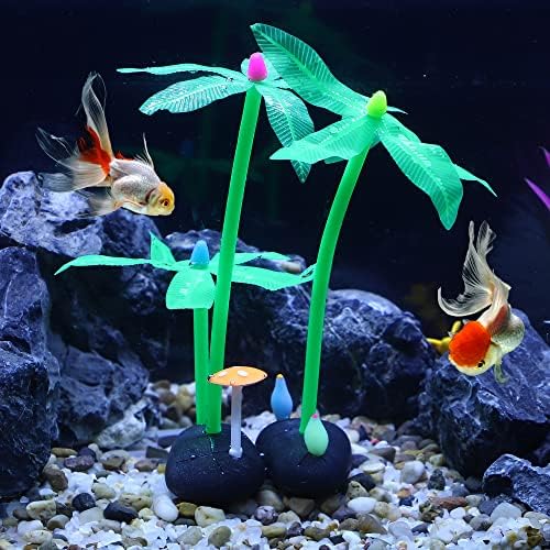 Vocoste Aquarium Simulation Coral Coconut Tree, Silicone Fluorescent Coral Glow Ornamentos de peixes Decoração da paisagem,