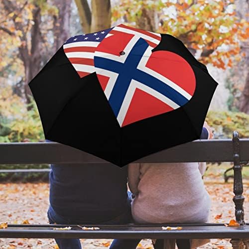 Noruega American Heart Flag Umbrella 3 Folds Automóvel ABRIME