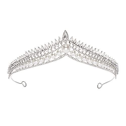 Coroa de pérola para mulheres, tiaras de strass em prata Tiaras e coroas Rhinestone Princesa Tiara Birthda