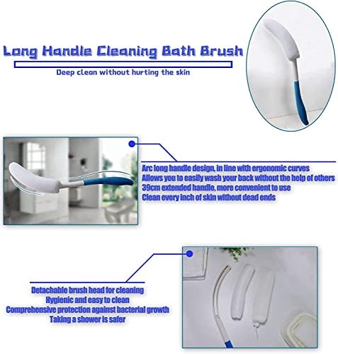 Flechaco Longo Anti-deslizamento Curvido Cruscha de banho, adulto/idosos/Limpeza materna Bolsa de líquido Bolsa de escova de escova, azul, 15,35 polegadas