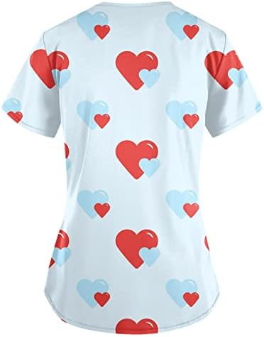 Uniformes de enfermagem impressa para mulheres, camisetas divertidas em vilas de trabalho com camisetas do dia dos namorados com camisa de tamanho grande com bolsos