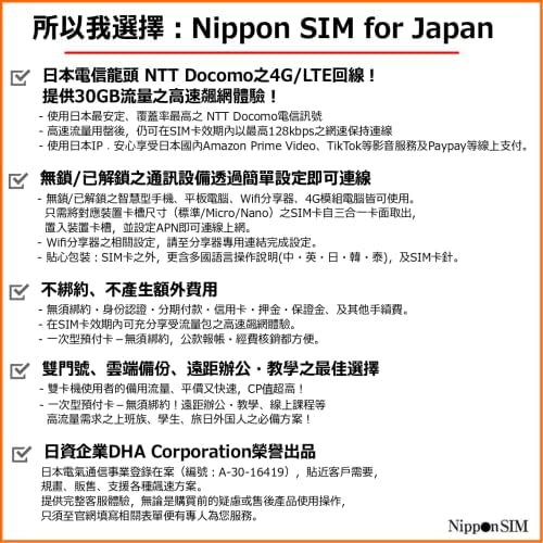 Nippon SIM para o Japão 180 dias 30 GB 4G-LTE 3 em 1 O cartão SIM SIM suporta amarração, apoio local do Japão, sem ativação sem contrato