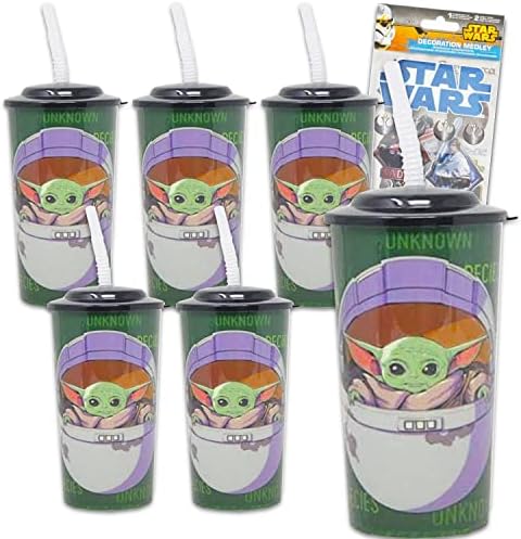Baby Yoda Tumbler Cup Conjunto - 6 PC Pacote de 16oz Baby Yoda Cup com palha e adesivos de Guerra nas Estrelas | Baby Yoda Cup