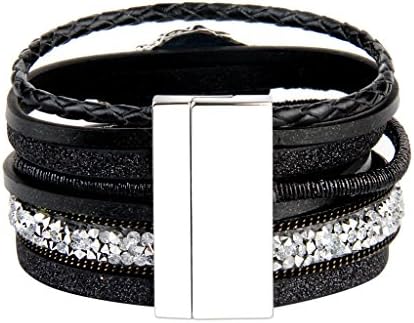 Pulseira de manguito de couro azora pulseiras multi -corda com pulseira de punhos de pedra para mulheres adolescentes