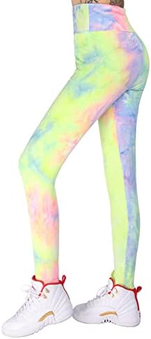 Glitersis Mulheres escovadas de cintura alta leggins padronizada Controle de barriga Dye de tie rodando calças de ioga de 4 vias