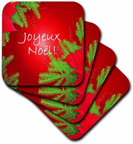 3drose CST_8686_4 Christmas Poinsettia Joyeux Noel em montanhas-russas de azulejos vermelhos, conjunto de 8